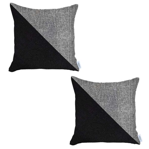 Set of 2 Gray and Black Diagonal Pillow Covers - Image 2