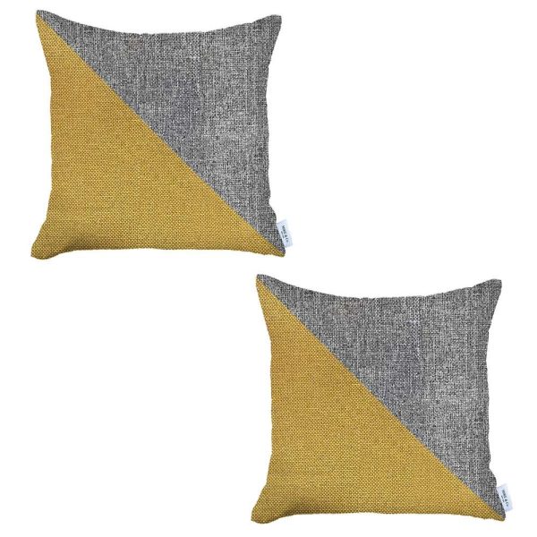 Set of 2 Gray and Yellow Diagonal Pillow Covers - Image 2