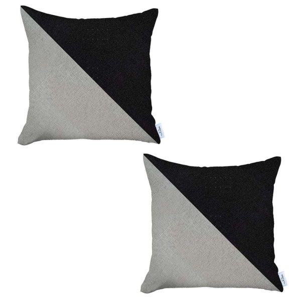 Set of 2 Black and White Diagonal Pillow Covers - Image 2