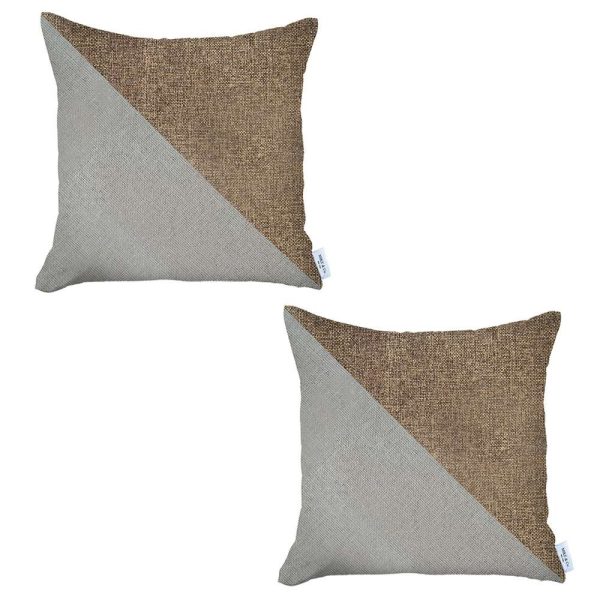 Set of 2 Brown and White Diagonal Pillow Covers - Image 2