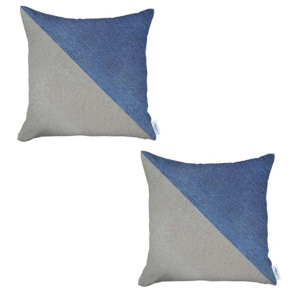 Set of 2 Blue and Ivory Diagonal Pillow Covers - Image 2