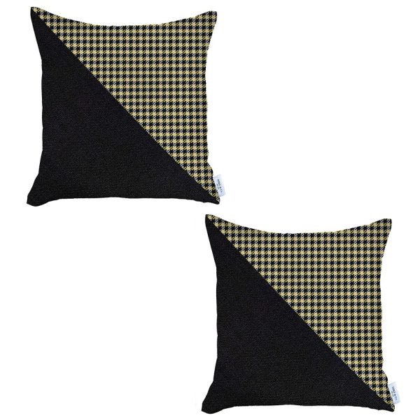 Set of 2 Yellow Houndstooth Pillow Covers - Image 2