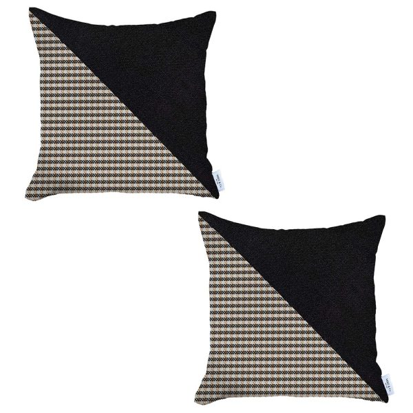 Set of 2 Brown Houndstooth Pillow Covers - Image 2