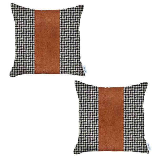 Set of 2 Black Checkered Faux Leather Pillow Covers - Image 2