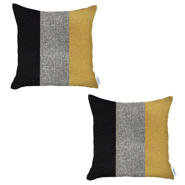 Set of 2 Modern Yellow Striped Pillow Covers - Image 2