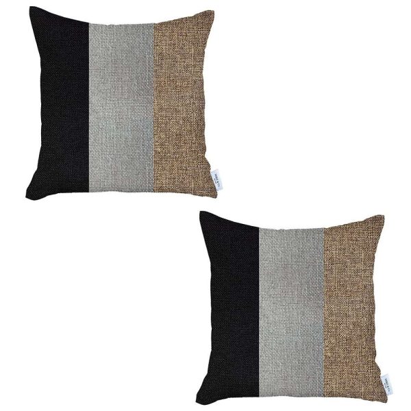 Set of 2 Modern Brown Striped Pillow Covers - Image 2
