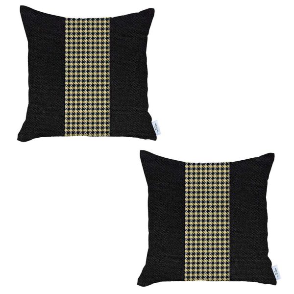 Set of 2 Black and Yellow Houndstooth Pillow Covers - Image 2