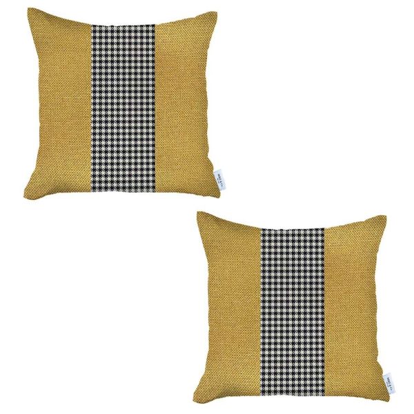 Set of 2 Yellow and Black Houndstooth Pillow Covers - Image 2