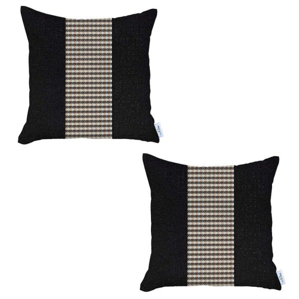 Set of 2 Black and Tan Houndstooth Pillow Covers - Image 2
