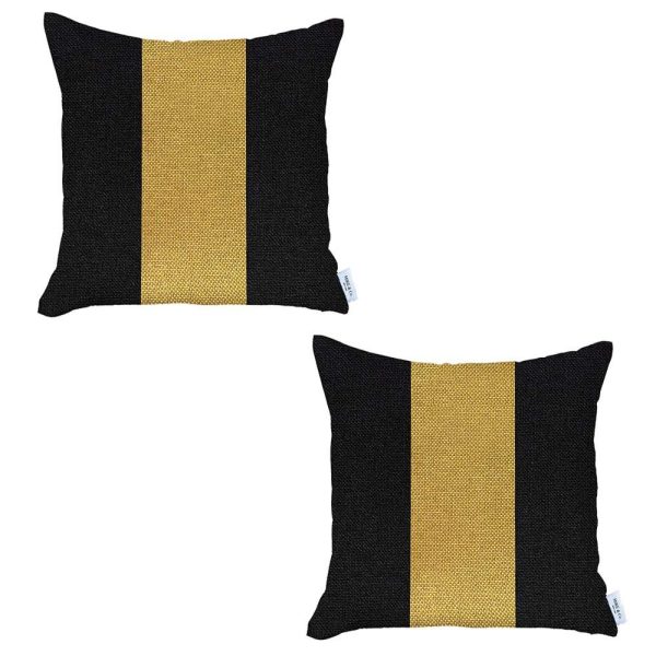 Set of 2 Black and Yellow Center Pillow Covers - Image 2