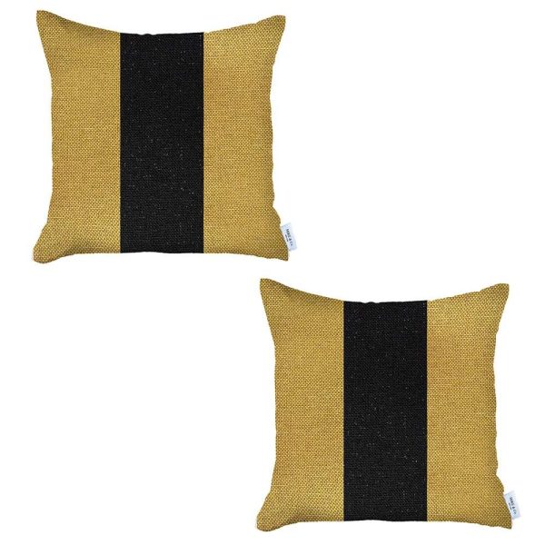 Set of 2 Yellow and Black Center Pillow Covers - Image 2