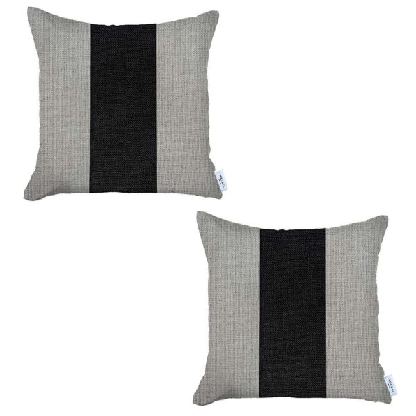 Set of 2 Ivory and Black Center Pillow Covers - Image 2