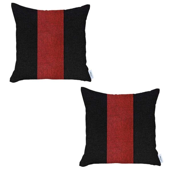 Set of 2 Black and Red Center Pillow Covers - Image 2
