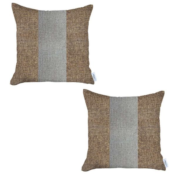Set of 2 Brown and White Center Pillow Covers - Image 2