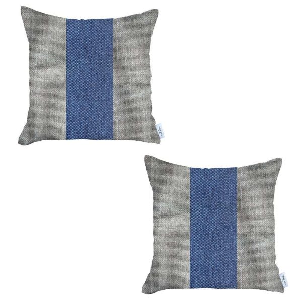 Set of 2 Ivory and Blue Center Pillow Covers - Image 2