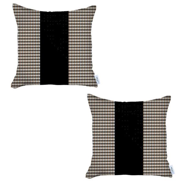 Set of 2 Tan Houndstooth Pillow Covers - Image 2