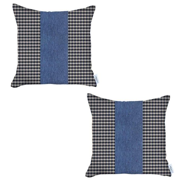 Set of 2 Blue Houndstooth Pillow Covers - Image 2