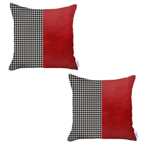 Set of 2 Red Faux Leather Pillow Covers - Image 2