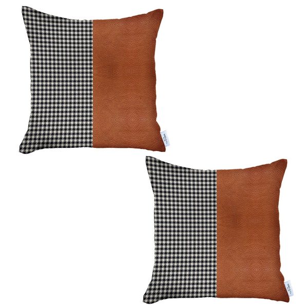 Set of 2 Brown Faux Leather Pillow Covers - Image 2