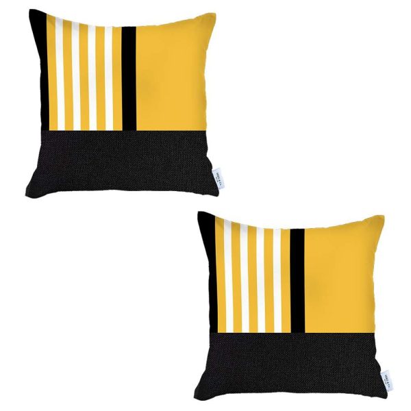 Set of 2 Yellow and Black Printed Pillow Covers - Image 2