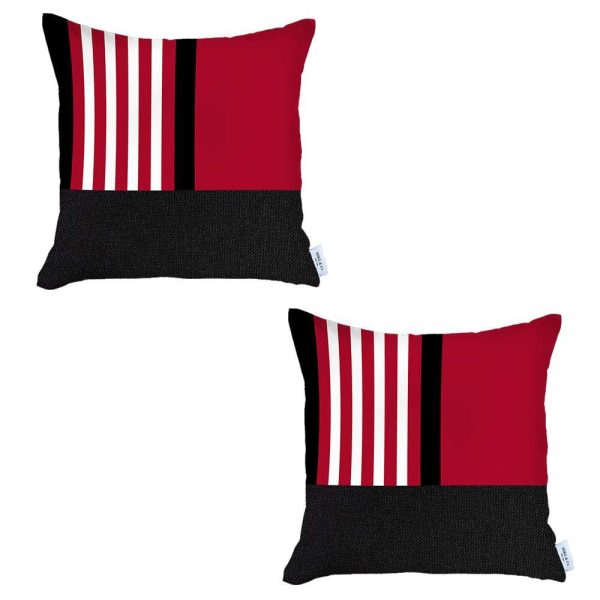 Set of 2 Red and Black Printed Pillow Covers - Image 2