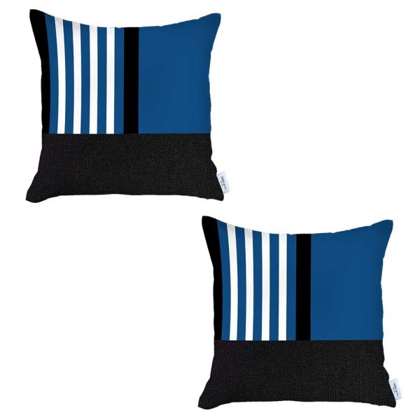 Set of 2 Blue and Black Printed Pillow Covers - Image 2