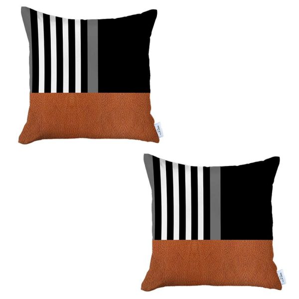 Set of 2 Brown and Black Printed Pillow Covers - Image 2