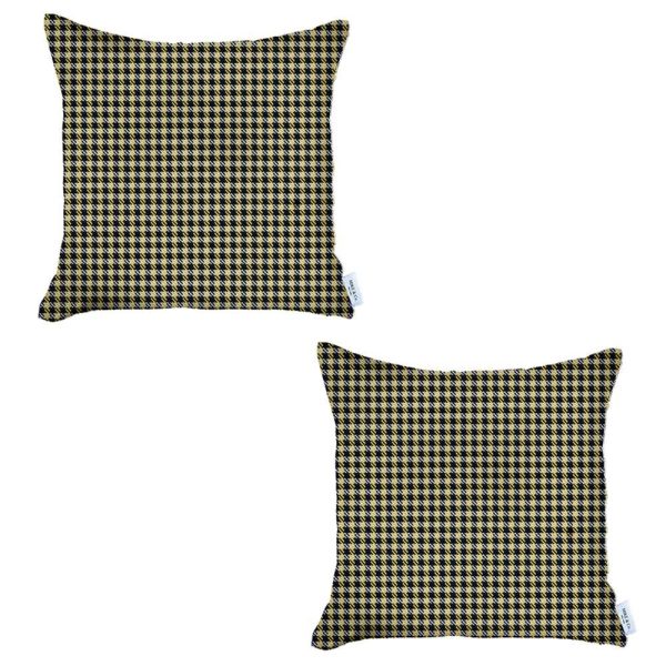 Set of 2 Pale Yellow Houndstooth Pillow Covers - Image 2