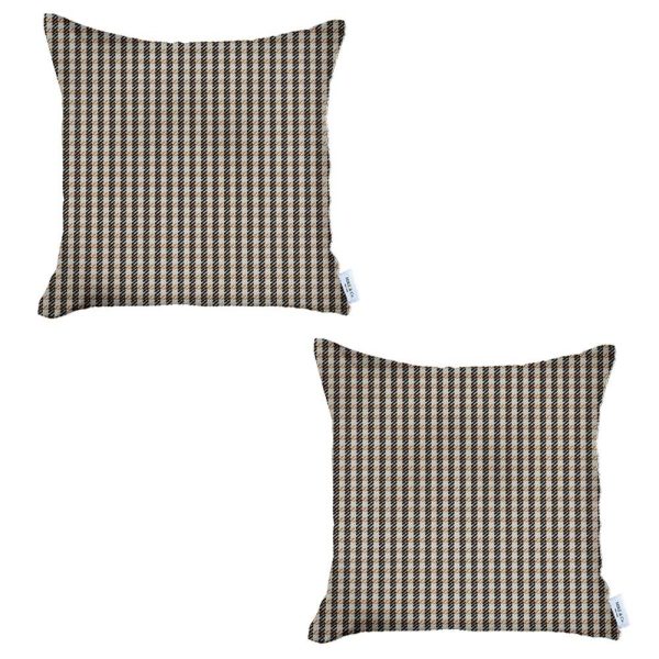Set of 2 Tan Houndstooth Pillow Covers - Image 2