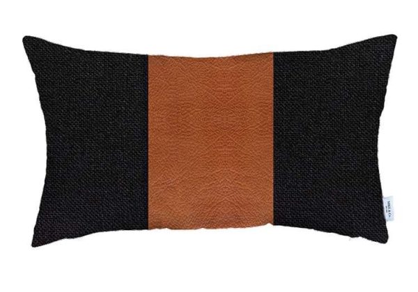 Set of 2 Black Faux Leather Lumbar Pillow Covers