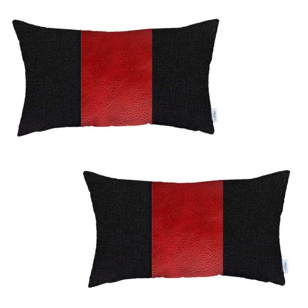 Set of 2 Red Faux Leather Lumbar Pillow Covers - Image 2
