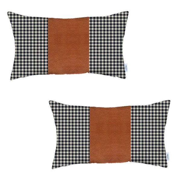 Set of 2 Brown Houndstooth Lumbar Pillow Covers - Image 2