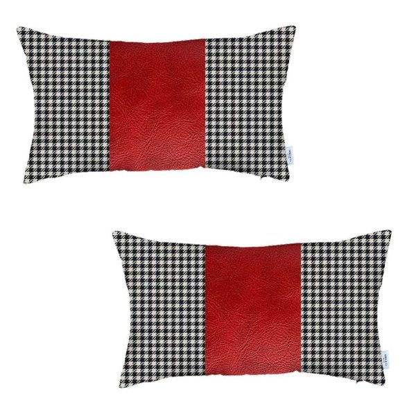 Set of 2 Red Houndstooth Lumbar Pillow Covers - Image 2