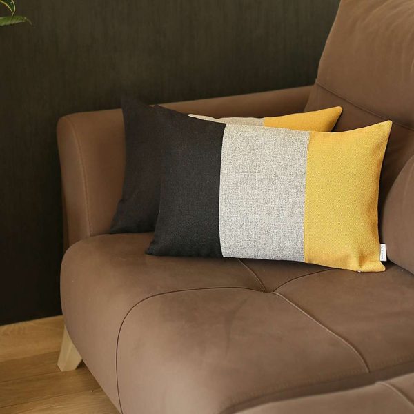 Set of 2 Yellow Segmented Lumbar Pillow Covers