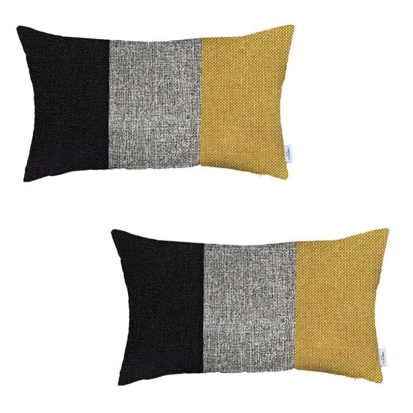 Set of 2 Yellow Segmented Lumbar Pillow Covers - Image 2