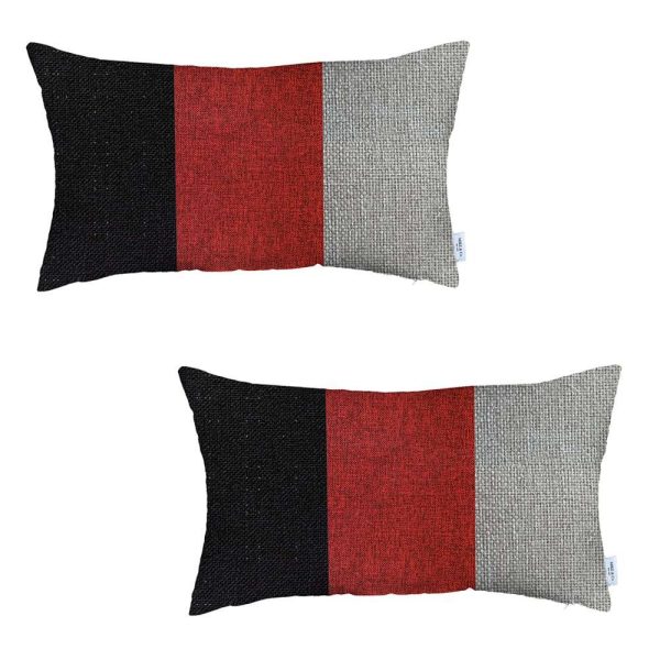 Set of 2 Red Segmented Lumbar Pillow Covers - Image 2