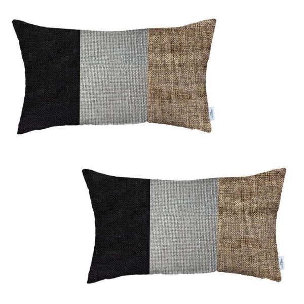 Set of 2 Brown Segmented Lumbar Pillow Covers - Image 2