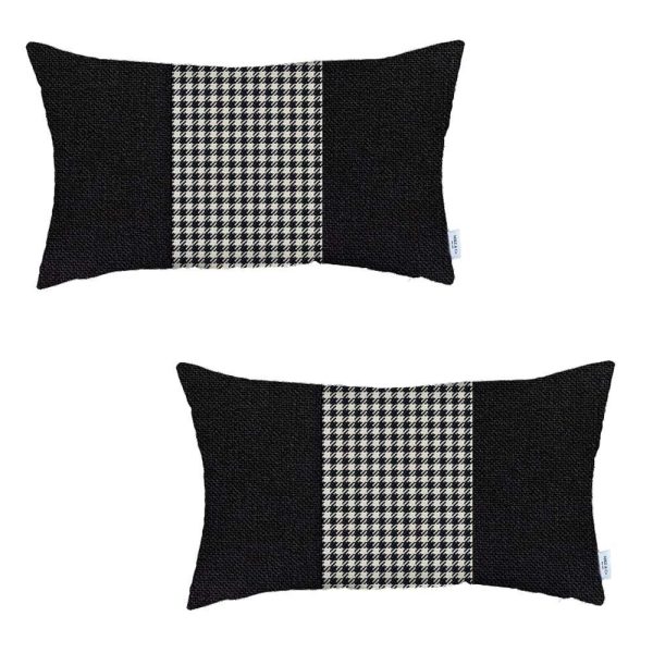 Set of 2 Black Mid Houndstooth Lumbar Pillow Covers - Image 2