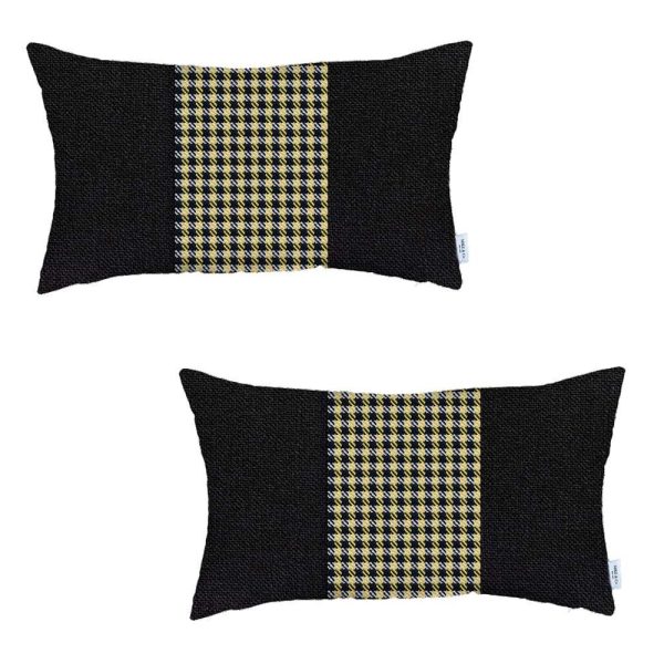 Set of 2 Yellow Mid Houndstooth Lumbar Pillow Covers - Image 2