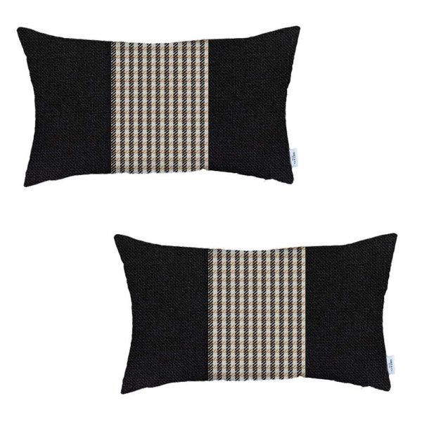 Set of 2 Tan Mid Houndstooth Lumbar Pillow Covers - Image 2
