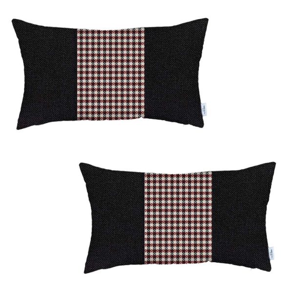 Set of 2 Red Mid Houndstooth Lumbar Pillow Covers - Image 2