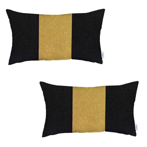 Set of 2 Black and Yellow Lumbar Pillow Covers - Image 2
