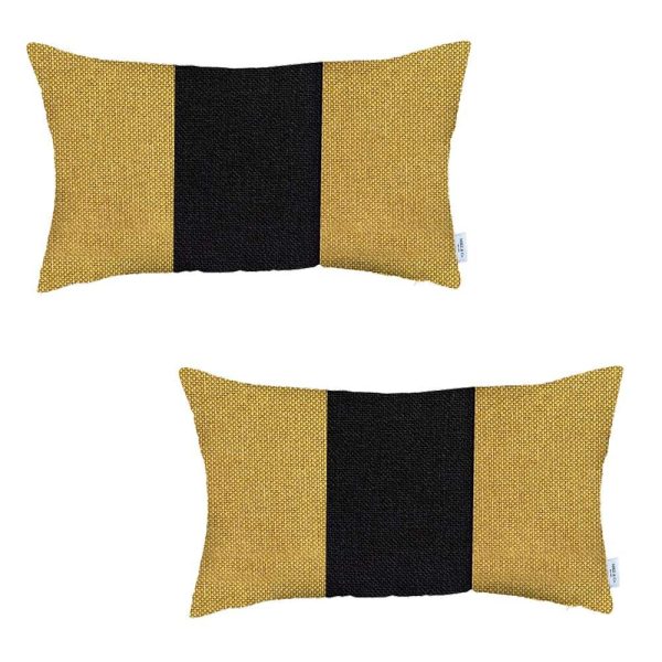 Set of 2 Yellow and Black Lumbar Pillow Covers - Image 2