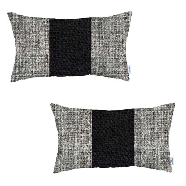 Set of 2 Gray and Black Lumbar Pillow Covers - Image 2