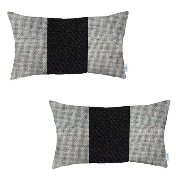 Set of 2 White and Black Lumbar Pillow Covers - Image 2