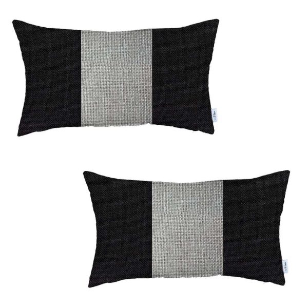 Set of 2 Black and White Lumbar Pillow Covers - Image 2