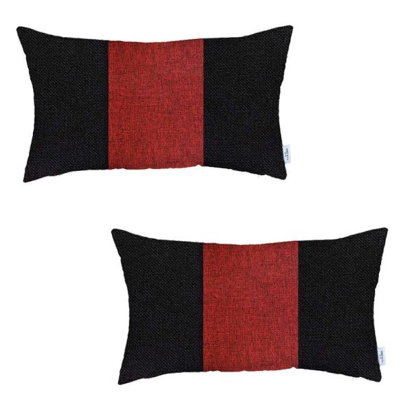 Set of 2 Black and Red Lumbar Pillow Covers - Image 2