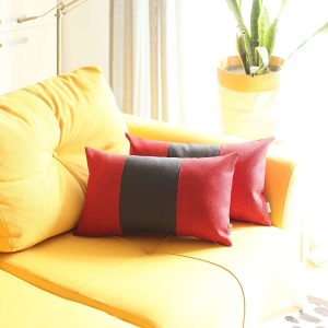 Set of 2 Red and Black Lumbar Pillow Covers