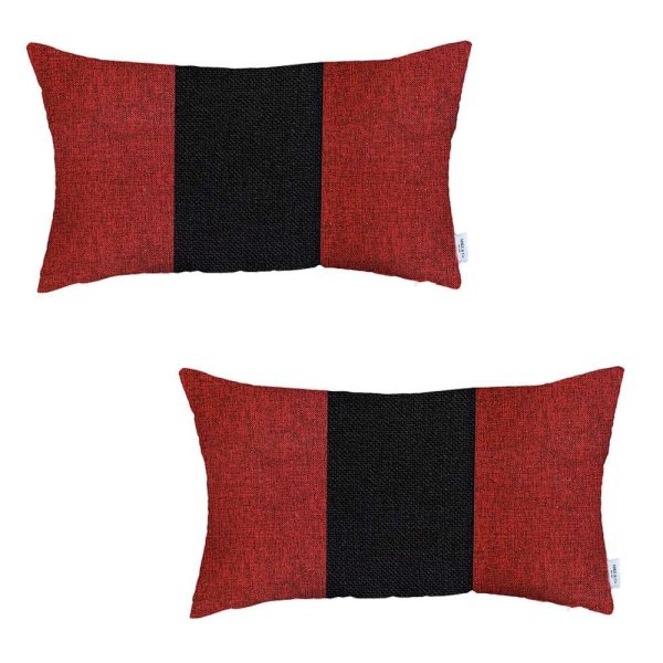 Set of 2 Red and Black Lumbar Pillow Covers - Image 2