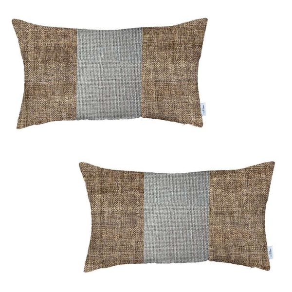 Set of 2 Brown and White Lumbar Pillow Covers - Image 2